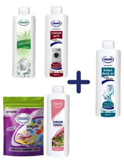  BEYAZLAR İÇİN ÇAMAŞIR YIKAMA SIVISI 1000 ML, RENKLİLER İÇİN ÇAMAŞIR YIKAMA TOZU 1000 GR, ÇAMAŞIR AKTİF 1000 ML VE ÇAMAŞIR KOKUSU 1000 ML ALANA BULAŞIK MATİK JEL 1000 ML HEDİYE