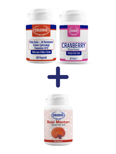 CRANBERRY (TURNA YEMİŞİ) TABLET, GOTU KOLA, AT KESTANESİ, ÜZÜM ÇEKİRDEĞİ, KOENZİM Q10 ALANA REİŞİ MANTARI HEDİYE - 0