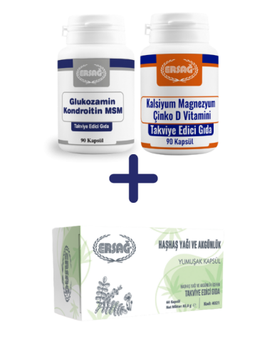 GLUKOZAMİN KONDROİTİN MSM, KALSİYUM, MAGNEZYUM, ÇİNKO, D VİTAMİNİ ALANA HAŞHAŞ YAĞI VE AKGÜNLÜK KAPSÜL HEDİYE - 0