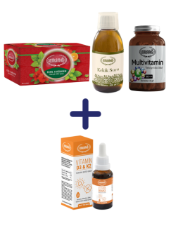 SUDAN BAMYASI, KARABAMYA ÇİÇEĞİ, MELİSA, OĞULOTU, TURUNÇ İÇEREN KIZIL HARMAN KARIŞIK BİTKİ ÇAYI, MULTİVİTAMİN KAPSÜL, KEKİK SUYU 200 ML ALANA VİTAMİN D3-K2 30 ML HEDİYE