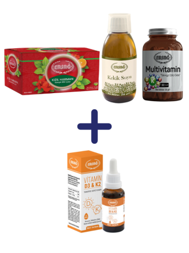SUDAN BAMYASI, KARABAMYA ÇİÇEĞİ, MELİSA, OĞULOTU, TURUNÇ İÇEREN KIZIL HARMAN KARIŞIK BİTKİ ÇAYI, MULTİVİTAMİN KAPSÜL, KEKİK SUYU 200 ML ALANA VİTAMİN D3-K2 30 ML HEDİYE - 0
