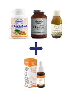 ZERDEÇAL ZENCEFİL, EKİNEZYA KAPSÜL, KEKİK SUYU 200 ML ALANA VİTAMİN D3-K2 30 ML HEDİYE
